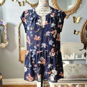 DR2 Navy Floral Women's Blouse Small